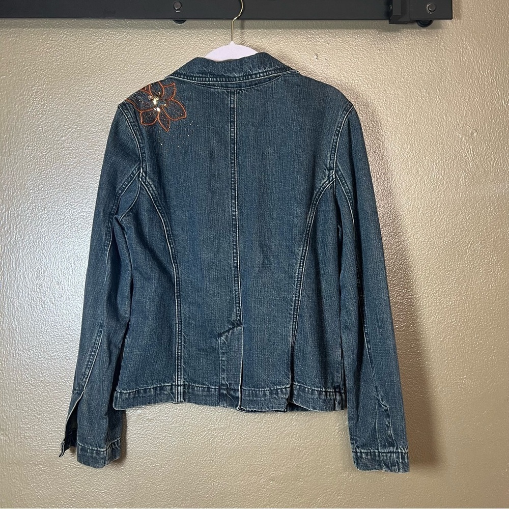 Christopher & Banks Blue Denim Jacket with Floral Accents - Picture 10 of 12